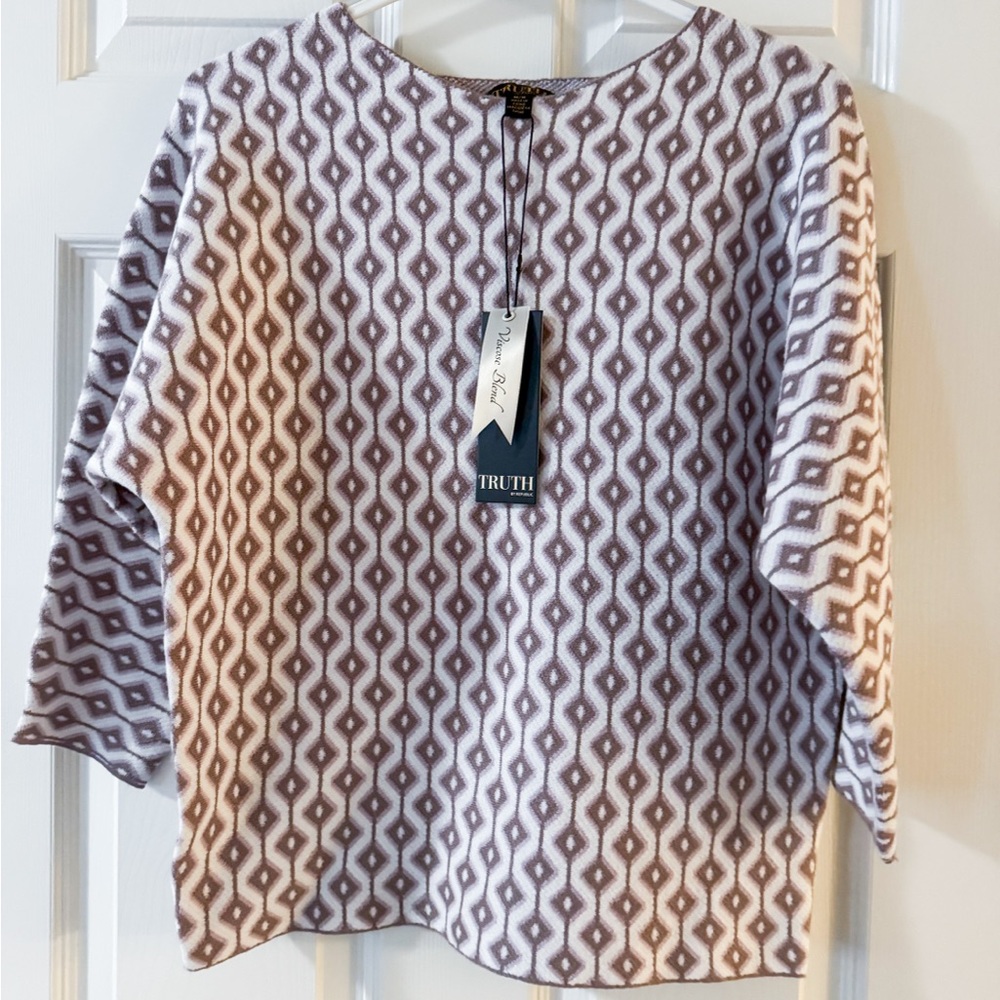 Truth Brown Cream Geometric Sweater Women’s Size L – Soft Knit Chic Leisure